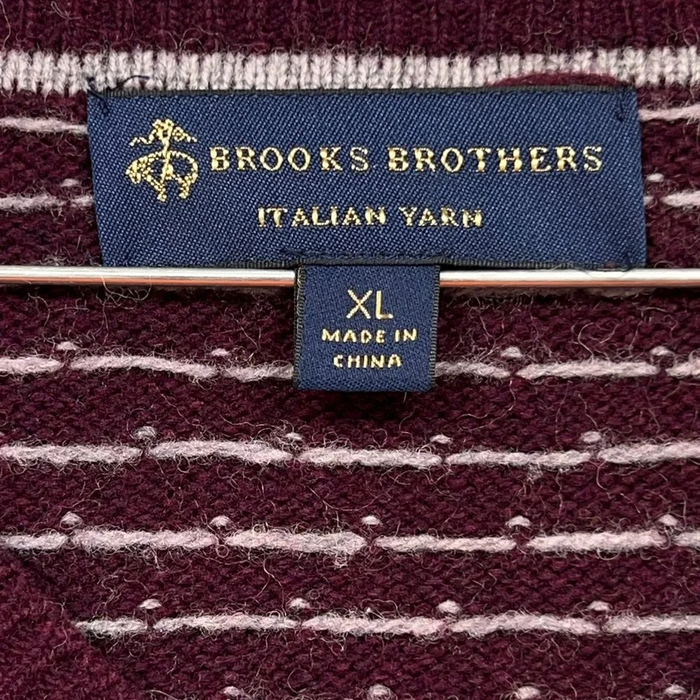 Brooks Brothers Sweater Men's XL Burgundy Italian Yarn Geometric Wool Blend Dad